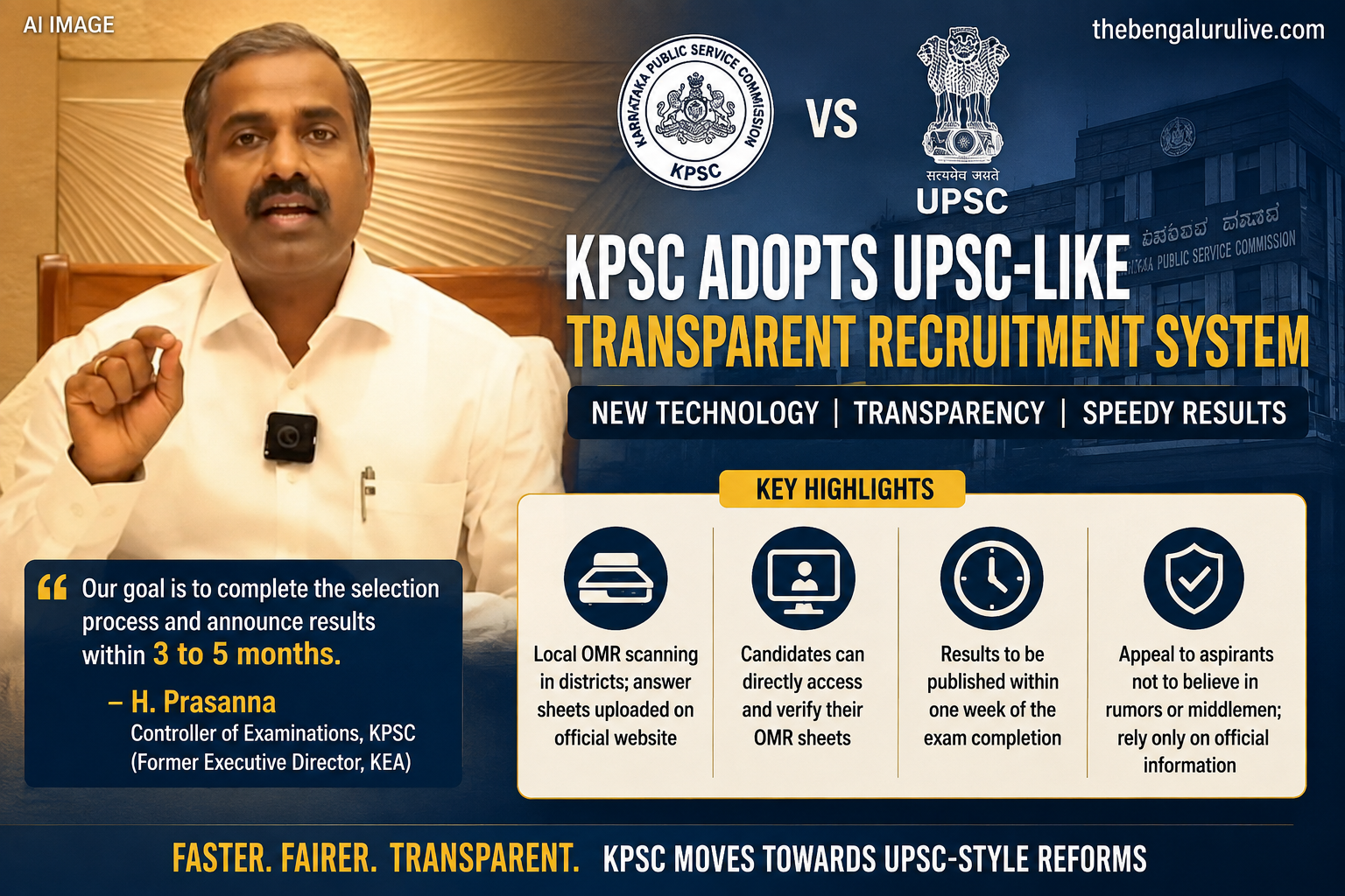 KPSC ನೇಮಕಾತಿ ವ್ಯವಸ್ಥೆಯಲ್ಲಿ UPSC ಮಾದರಿಯ ಸುಧಾರಣೆಗೆ ಯೋಜನೆ; 3–5 ತಿಂಗಳಲ್ಲಿ ಅಂತಿಮ ಫಲಿತಾಂಶ, ಅಭ್ಯರ್ಥಿಗಳಿಗೆ OMR ವೀಕ್ಷಣೆ ಅವಕಾಶ