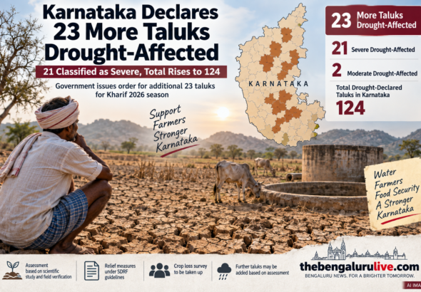 ಕರ್ನಾಟಕದಲ್ಲಿ ಇನ್ನೂ 23 ತಾಲೂಕುಗಳು ಬರಪೀಡಿತ ಎಂದು ಘೋಷಣೆ; 21 ತೀವ್ರ ಬರಪೀಡಿತ, ಒಟ್ಟು ಸಂಖ್ಯೆ 124ಕ್ಕೆ ಏರಿಕೆ