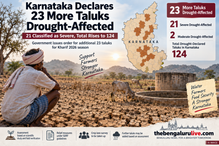 ಕರ್ನಾಟಕದಲ್ಲಿ ಇನ್ನೂ 23 ತಾಲೂಕುಗಳು ಬರಪೀಡಿತ ಎಂದು ಘೋಷಣೆ; 21 ತೀವ್ರ ಬರಪೀಡಿತ, ಒಟ್ಟು ಸಂಖ್ಯೆ 124ಕ್ಕೆ ಏರಿಕೆ
