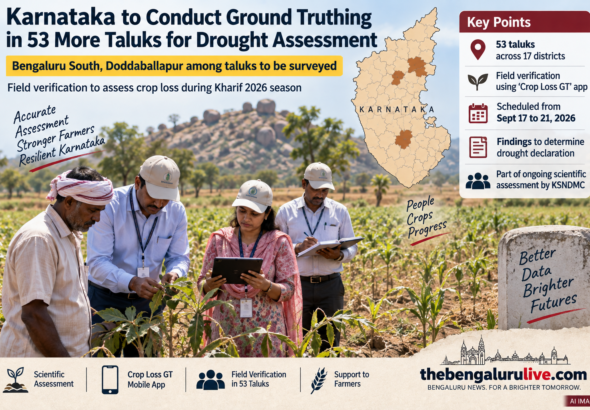 ಬರ ಮೌಲ್ಯಮಾಪನಕ್ಕೆ ಕರ್ನಾಟಕದ ಇನ್ನೂ 53 ತಾಲೂಕುಗಳಲ್ಲಿ ಗ್ರೌಂಡ್ ಟ್ರೂಥಿಂಗ್‌ಗೆ ಆದೇಶ; ಬೆಂಗಳೂರು ದಕ್ಷಿಣ, ದೊಡ್ಡಬಳ್ಳಾಪುರವೂ ಪಟ್ಟಿಯಲ್ಲಿ