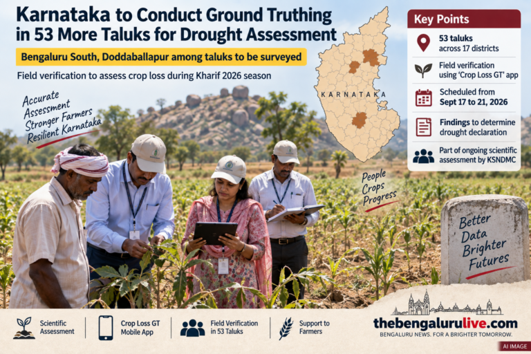 ಬರ ಮೌಲ್ಯಮಾಪನಕ್ಕೆ ಕರ್ನಾಟಕದ ಇನ್ನೂ 53 ತಾಲೂಕುಗಳಲ್ಲಿ ಗ್ರೌಂಡ್ ಟ್ರೂಥಿಂಗ್‌ಗೆ ಆದೇಶ; ಬೆಂಗಳೂರು ದಕ್ಷಿಣ, ದೊಡ್ಡಬಳ್ಳಾಪುರವೂ ಪಟ್ಟಿಯಲ್ಲಿ