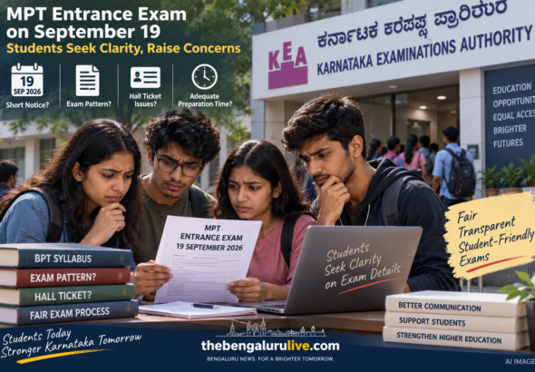 ಸೆಪ್ಟೆಂಬರ್ 19ರ KEA MPT ಪ್ರವೇಶ ಪರೀಕ್ಷೆಗೆ ಕಡಿಮೆ ಅವಧಿಯ ಸೂಚನೆ; ಹಾಲ್ ಟಿಕೆಟ್, ಪರೀಕ್ಷಾ ವಿವರಗಳ ಕೊರತೆ ಕುರಿತು ವಿದ್ಯಾರ್ಥಿಗಳ ಆಕ್ಷೇಪ
