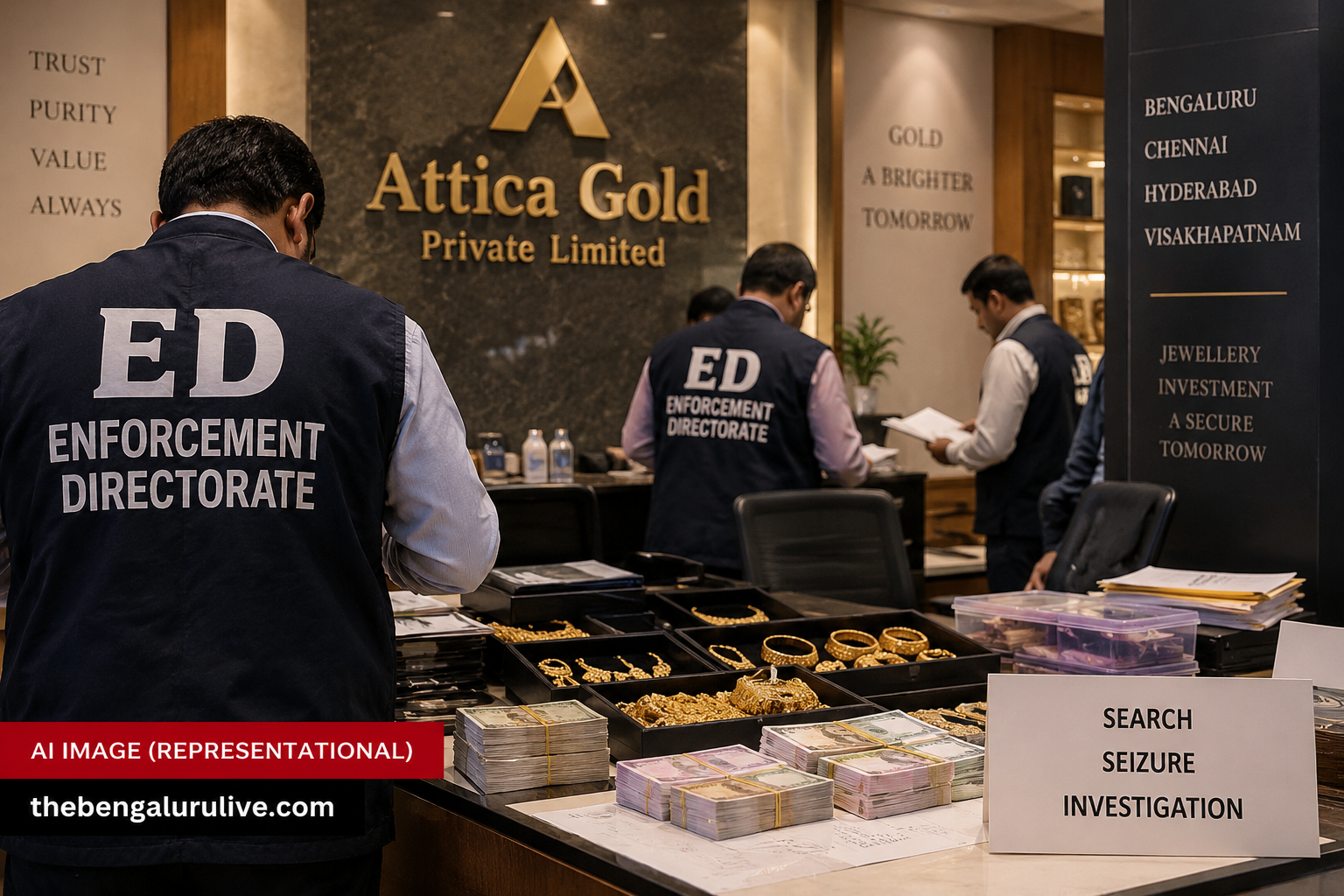 Attica Gold ನ 16 ಸ್ಥಳಗಳಲ್ಲಿ ED ಶೋಧ: ಕದ್ದ ಚಿನ್ನ ಖರೀದಿ ಆರೋಪದ ತನಿಖೆ; ನಗದು, ವಿದೇಶಿ ಕರೆನ್ಸಿ, ಚಿನ್ನಾಭರಣ ವಶ