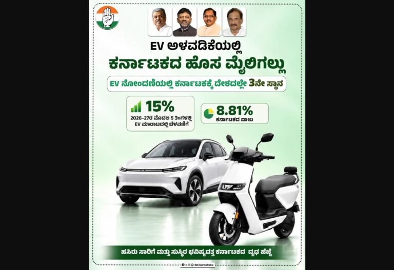 ಇವಿ ನೋಂದಣಿಯಲ್ಲಿ ಕರ್ನಾಟಕಕ್ಕೆ ದೇಶದಲ್ಲಿ ಮೂರನೇ ಸ್ಥಾನ, ಶೇ.8.81 ಪಾಲು: ಕಾಂಗ್ರೆಸ್ ಹೇಳಿಕೆ