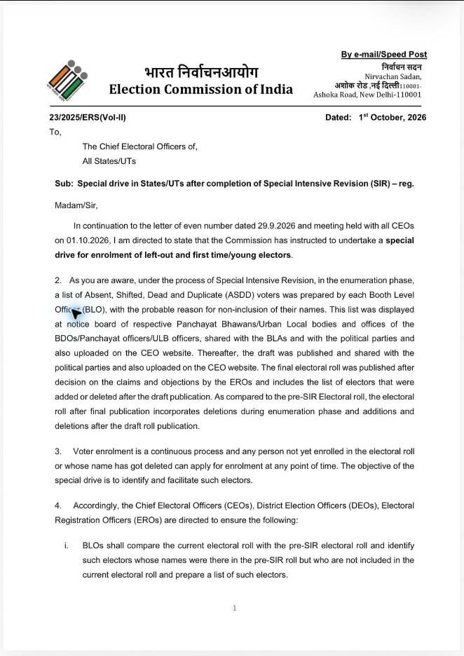 ECI special enrolment drive directions, page 1