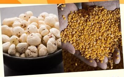 ಪ್ರಧಾನಿ ಕಾರ್ಯಾಲಯದ ಗ್ರಾಫಿಕ್‌ನಲ್ಲಿ ಬಳಸಿರುವ ಎಡಭಾಗದ ಮಖಾನಾ ಮತ್ತು ಬಲಭಾಗದ ತೊಗರಿ ಬೇಳೆಯ ಚಿತ್ರಗಳು