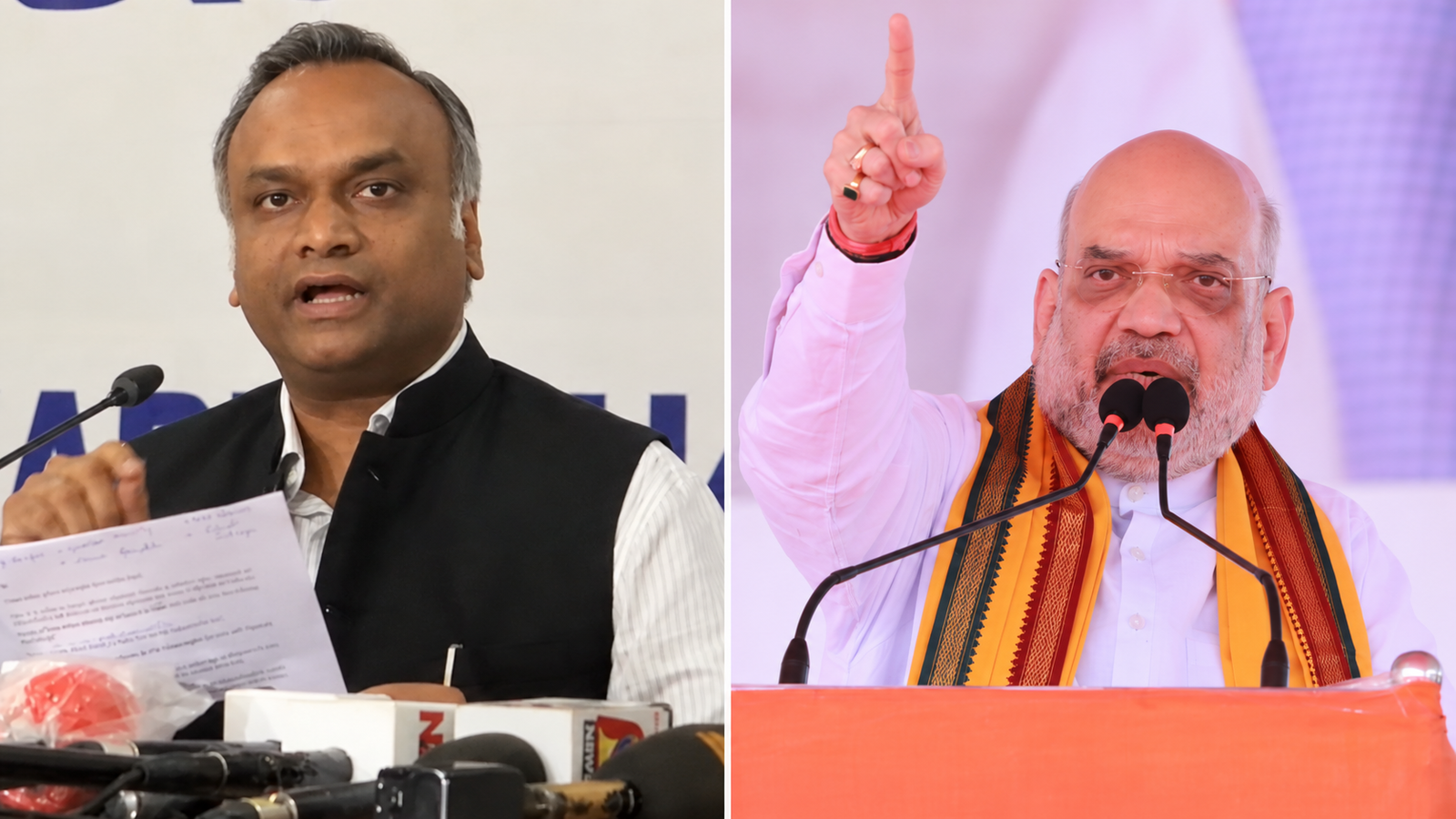 ಪ್ರಿಯಾಂಕ್ ಖರ್ಗೆ ಮತ್ತು ಅಮಿತ್ ಶಾ ಅವರ ಕಡತ ಚಿತ್ರಗಳಿಂದ AI ನೆರವಿನಿಂದ ರೂಪಿಸಿದ ಸಾಂದರ್ಭಿಕ ಕೊಲಾಜ್