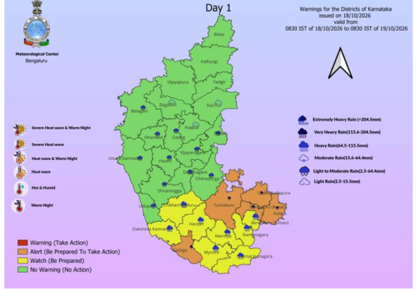 ಬೆಂಗಳೂರಿಗೆ ಇನ್ನೂ ಎರಡು ದಿನ ಮಳೆ-ಗುಡುಗು ಸಾಧ್ಯತೆ; ದಕ್ಷಿಣ ಒಳನಾಡಿನಲ್ಲಿ ಭಾರಿ ಮಳೆ, ಗಂಟೆಗೆ 30–40 ಕಿ.ಮೀ. ಗಾಳಿ ಎಚ್ಚರಿಕೆ