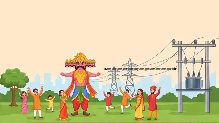ಬೆಸ್ಕಾಂನ ವಿದ್ಯುತ್ ಸುರಕ್ಷತಾ ಸಲಹೆಯ ಮೂಲ ಚಿತ್ರ — ಪ್ರತಿಕೃತಿ, ವಿದ್ಯುತ್ ತಂತಿಗಳು ಮತ್ತು ಪರಿವರ್ತಕ