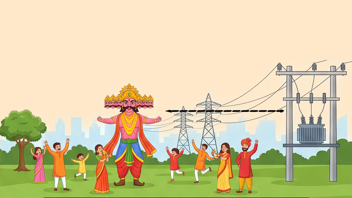 ಬೆಸ್ಕಾಂನ ವಿದ್ಯುತ್ ಸುರಕ್ಷತಾ ಸಲಹೆಯ ಮೂಲ ಚಿತ್ರ — ಪ್ರತಿಕೃತಿ, ವಿದ್ಯುತ್ ತಂತಿಗಳು ಮತ್ತು ಪರಿವರ್ತಕ