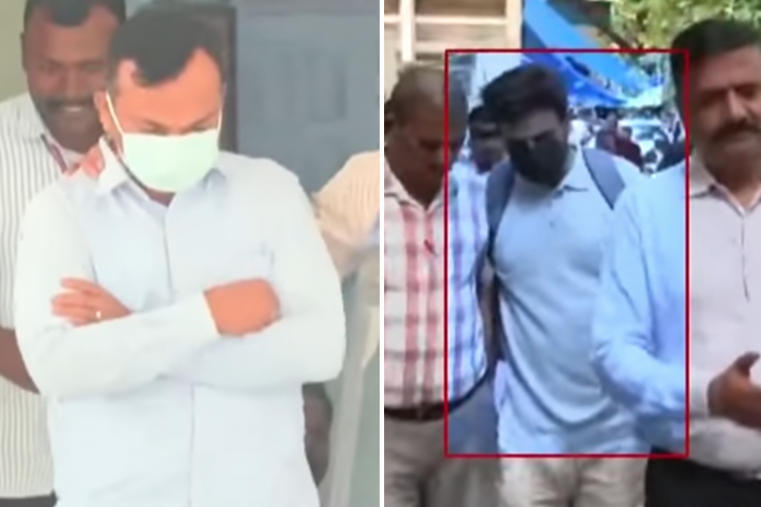 ಮಾಸ್ಕ್ ಧರಿಸಿರುವ ವ್ಯಕ್ತಿಗಳು ಇತರರೊಂದಿಗೆ ಕಾಣಿಸುವ ಎರಡು ಒದಗಿಸಿದ ಸ್ಕ್ರೀನ್‌ಶಾಟ್‌ಗಳ ಕೊಲಾಜ್