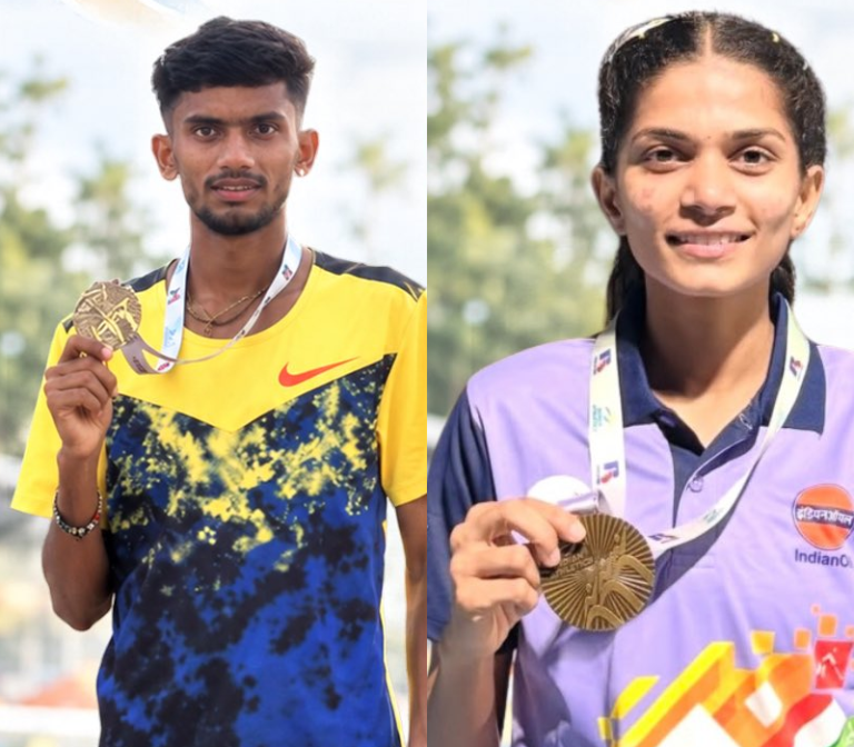ಪದಕಗಳೊಂದಿಗೆ ಗೌರವ್ ಭಾಸ್ಕರ್ ಭೋಸಲೆ ಮತ್ತು ಪ್ರಾಚಿ ಅಂಕುಶ್ ದೇವ್ಕರ್