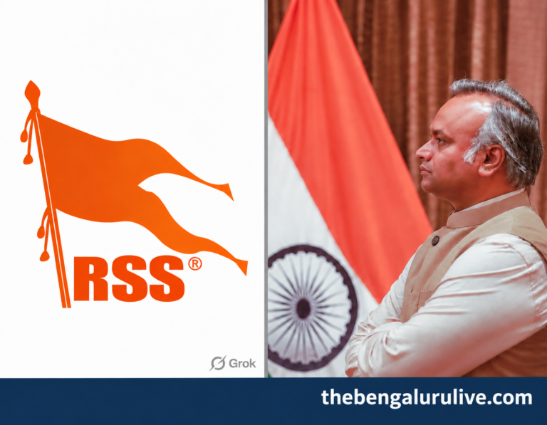 ಎಡಭಾಗದಲ್ಲಿ ಆರ್‌ಎಸ್‌ಎಸ್ ಕೇಸರಿ ಧ್ವಜದ ಗ್ರಾಫಿಕ್ ಮತ್ತು ಬಲಭಾಗದಲ್ಲಿ ಪ್ರಿಯಾಂಕ್ ಖರ್ಗೆ ಅವರ ಪ್ರೊಫೈಲ್ ಭಾವಚಿತ್ರವಿರುವ ಕೊಲಾಜ್.