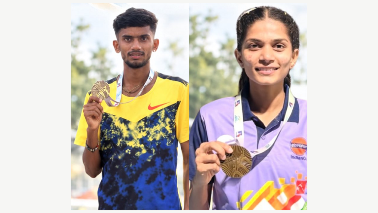 ಪದಕಗಳೊಂದಿಗೆ ಗೌರವ್ ಭಾಸ್ಕರ್ ಭೋಸಲೆ ಮತ್ತು ಪ್ರಾಚಿ ಅಂಕುಶ್ ದೇವ್ಕರ್