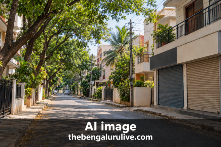 ಮನೆಗಳು ಮತ್ತು ಮುಚ್ಚಿದ ಅಂಗಡಿ ಶಟರ್‌ಗಳಿರುವ ವಸತಿ ರಸ್ತೆಯ AI ನಿರ್ಮಿತ ಪ್ರಾತಿನಿಧಿಕ ಚಿತ್ರ; ನಿಜವಾದ ಯಲಹಂಕ ಸಂಸ್ಥೆಗಳ ಚಿತ್ರವಲ್ಲ